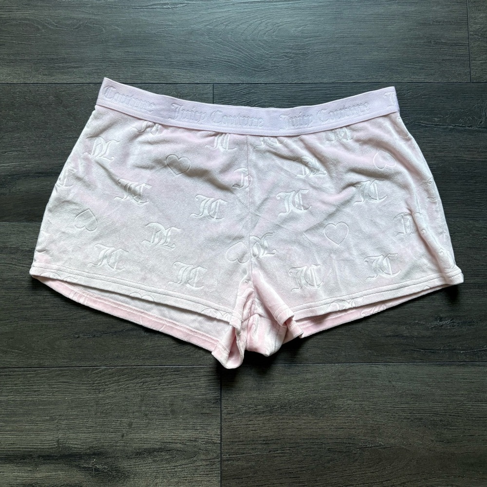 Juicy Couture Womens Sleepwear Shorts Pink Velour Logo Print Size XL